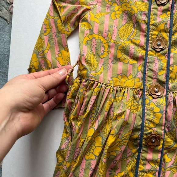Matilda Jane Paisley Stripe Funky Pattern Pink, Yellow, & Olive Green Dress - Picture 4 of 9